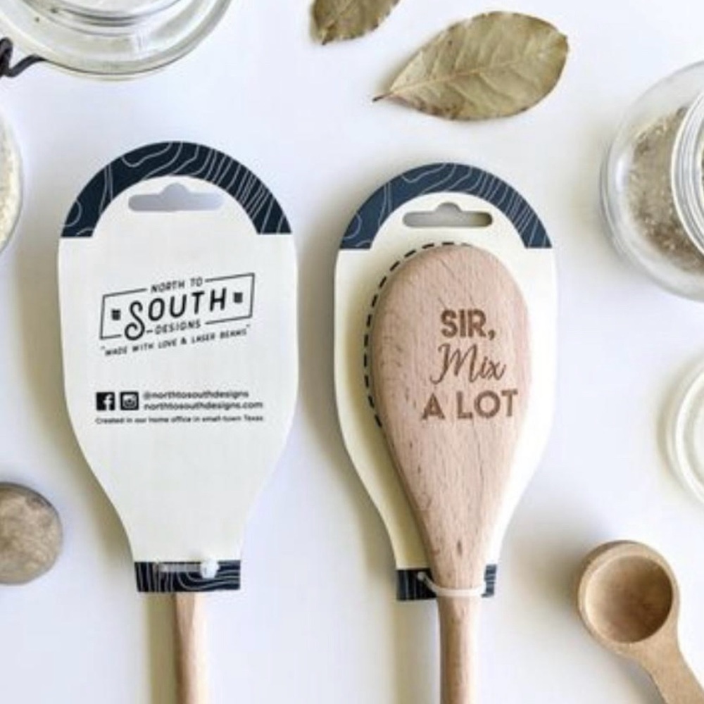 NEW WOODEN MIXING SPOON WITH IMPRINT